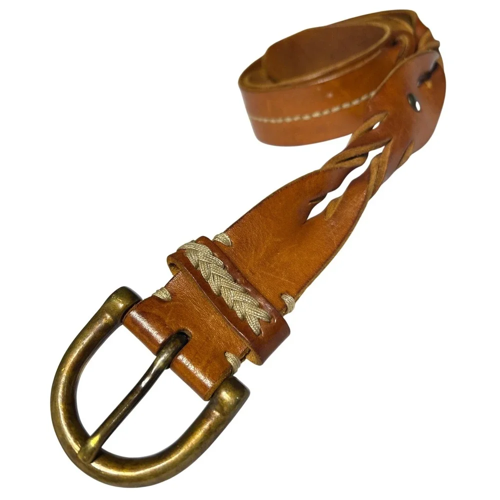 Handmade Brown Leather Mystery Braided Western Stitch Twist Belt Large (31